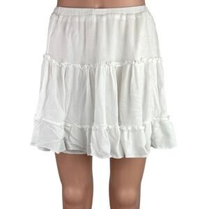 Polly White Ruffle Tiered Elastic Waist Mini Casual Summer A-line Skirt Sz 12